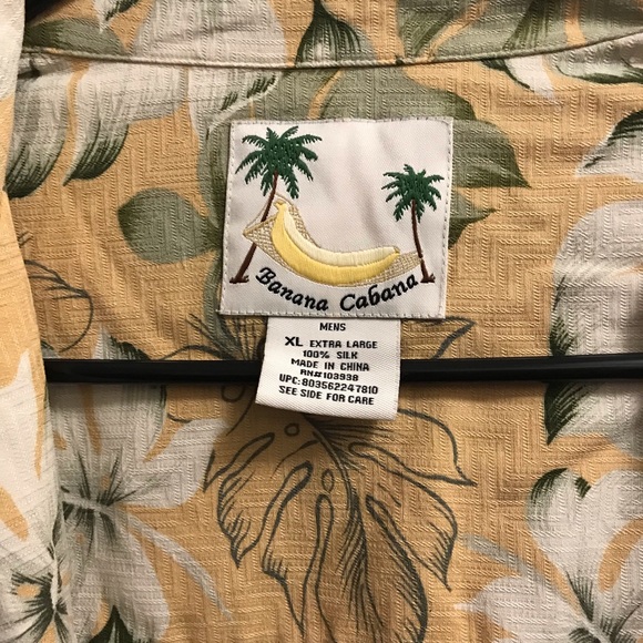 Banana Cabana XL 100% Silk Hawaiian Shirt Preowned - Picture 3 of 7